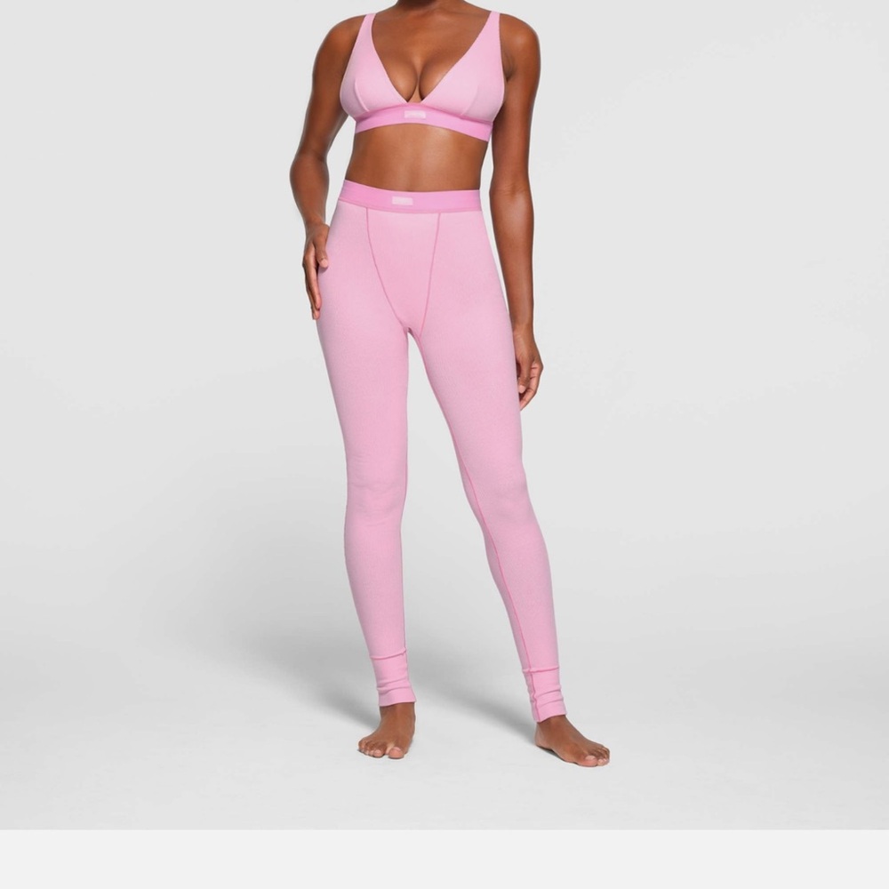 BNWT Skims cotton ribbed leggings bubble gum pink RARE COLOR